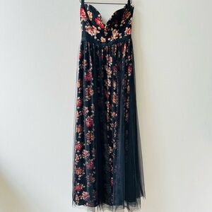 Free People Floral Mesh Tulle Dare to Dream Structured Prom Formal Maxi Dress